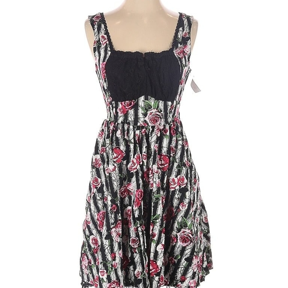 Hot Topic Black and Pink Floral Midi Dress